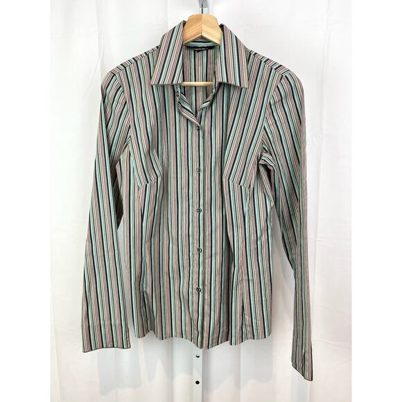 LAFAYETTE 148 Striped Snap Up Shirt Long Sleeve Cotton Blend Multicolor Size 2 - Picture 1 of 6